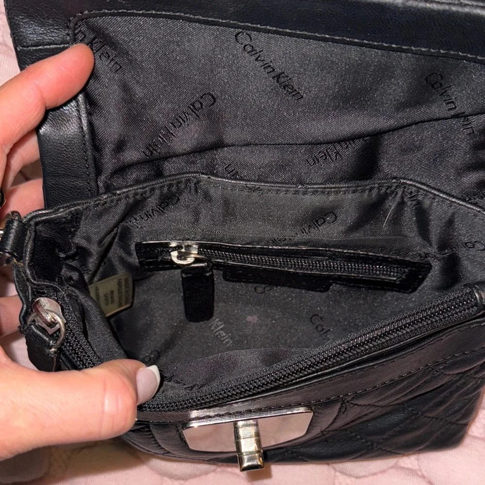 Calvin Klein Black Quilted Crossbody Bag with Silver Accents